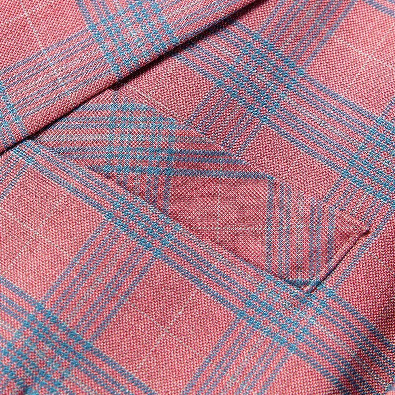 थंबनेल: Pink Plaid Suit Jackets For Men Beige blue Checkered Blazer Coat Male Slim Fit
