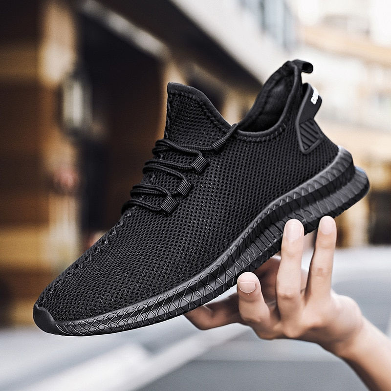 サムネイル： Mesh Men Shoes Breathable White Mens Sneakers Trendy  Lightweight Black Walking