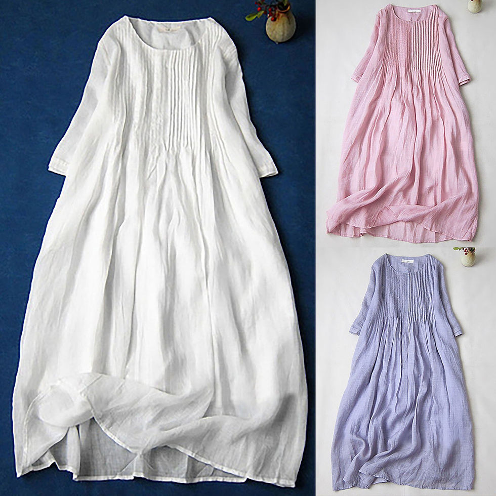 Thumbnail: Loose Short Sleeve Dress Spring And Summer Cotton And Linen Baptism Casual