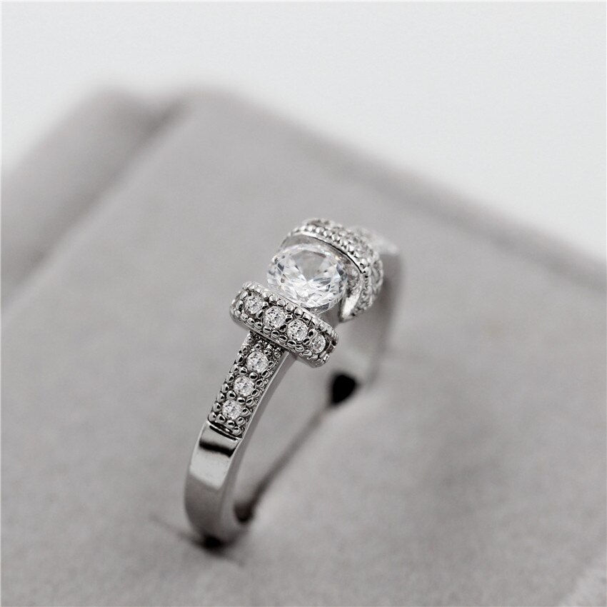 Thumbnail: US STOCK Uloveido Wedding Gift Love Rings for Women Silver Color White Crystal