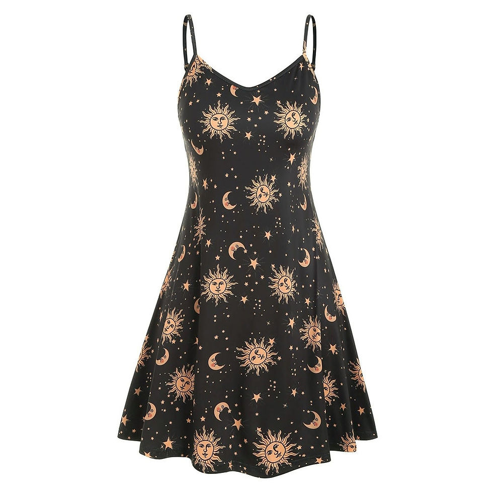 Thumbnail: Plus Size Dresses for Women Gothic Sun Moon Print Spaghetti Strap Dress Girls S