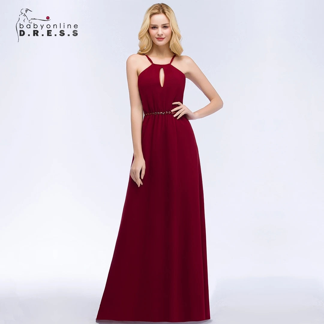 BABYONLINE Bridesmaid Dresses Women Halter Sexy Insert Maxi ChiffonSkirt Prom G
