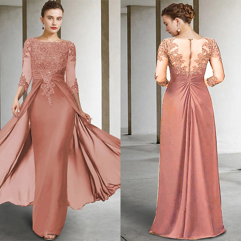 Thumbnail: Cameo Mother of the Bride Dress for Wedding Party  Lace Tulle 3/4 Long Sleeve L