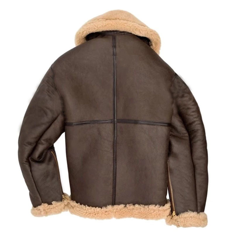 Thumbnail: Men's Faux Leather Classic Brown Black Bomber Jacket Winter Shearling Sheepskin