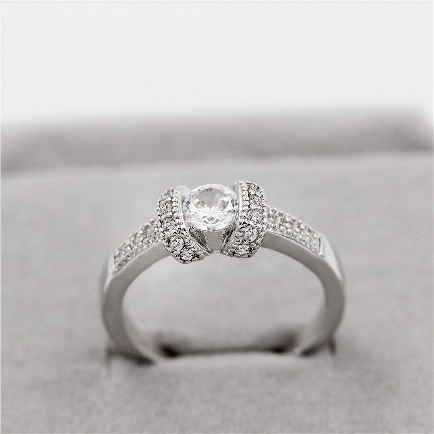 Thumbnail: US STOCK Uloveido Wedding Gift Love Rings for Women Silver Color White Crystal