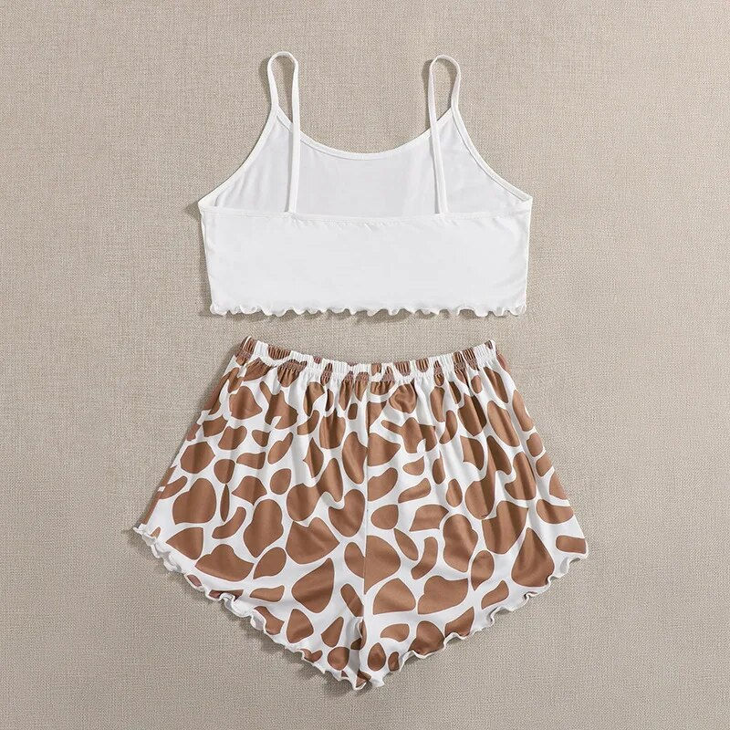 Thumbnail: Women Sleepwear Cute Cartoon Print Short Set Pajamas Summer Sweet Sleeveless Py