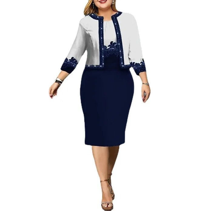 Thumbnail: Plus Size Summer Fashion Elegant Two Piece Set Women's Printed Commuter Sleevel