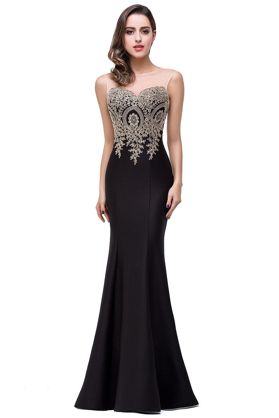 Thumbnail: BABYONLINE Elegant Bridesmaid Dresses Maxi Floor Length Mermaid Gowns Gold Appq
