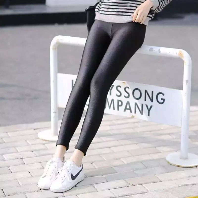 Miniatura: NEW2023 autumn winter slim fitted warm leggings black shine skinny pencil