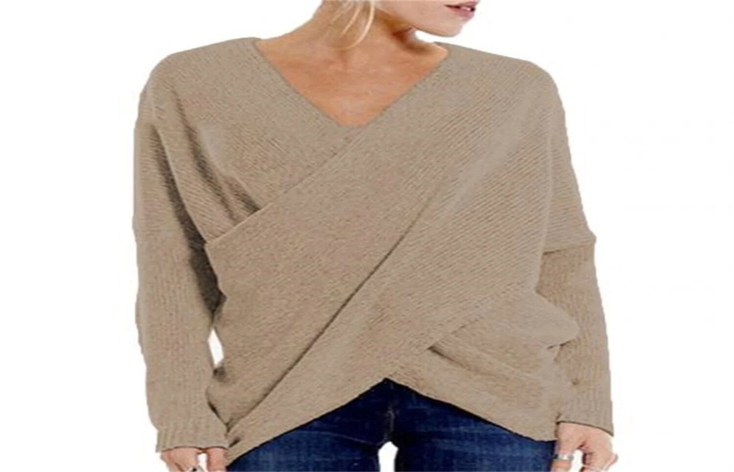 Autumn Winter Batwing Sleeve Knitted Women Sweater Solid Plus Size Cross Pullov