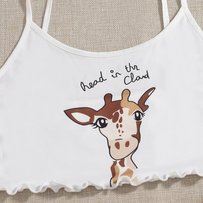 Thumbnail: Women Sleepwear Cute Cartoon Print Short Set Pajamas Summer Sweet Sleeveless Py