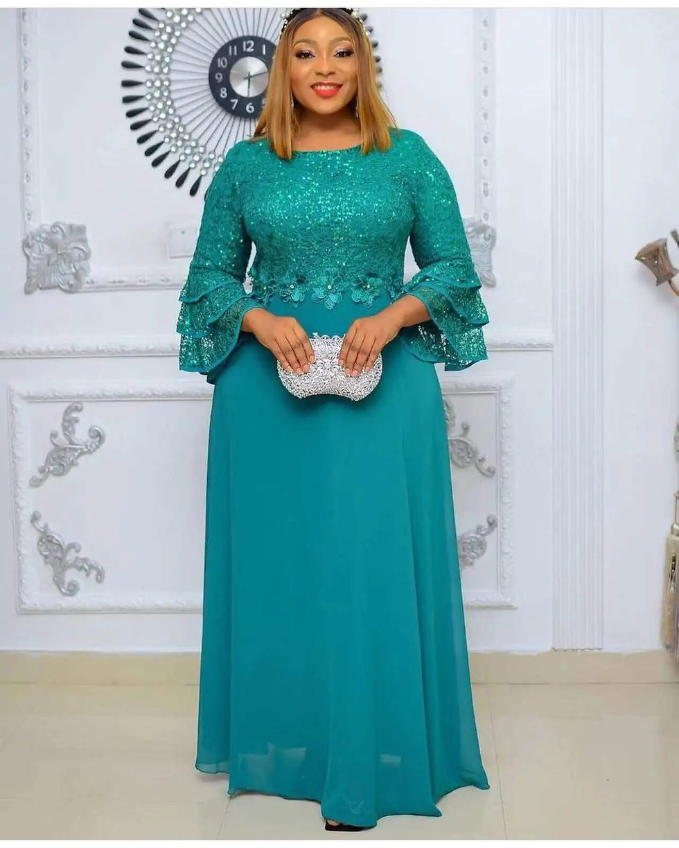 Thumbnail: Plus Size African Party Dresses for Women New Fashion Dashiki Ankara Lace Weddi