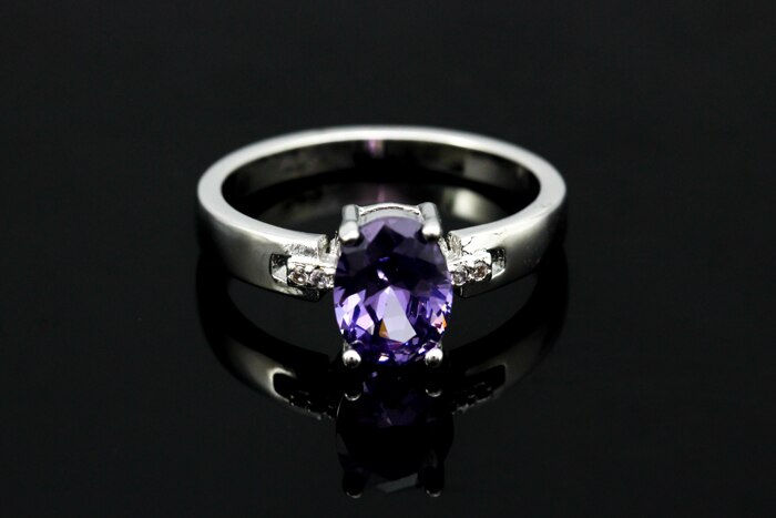 Thumbnail: US STOCK Uloveido 10% Off Crystal Jewlery Silver Color Ring Purple Wedding
