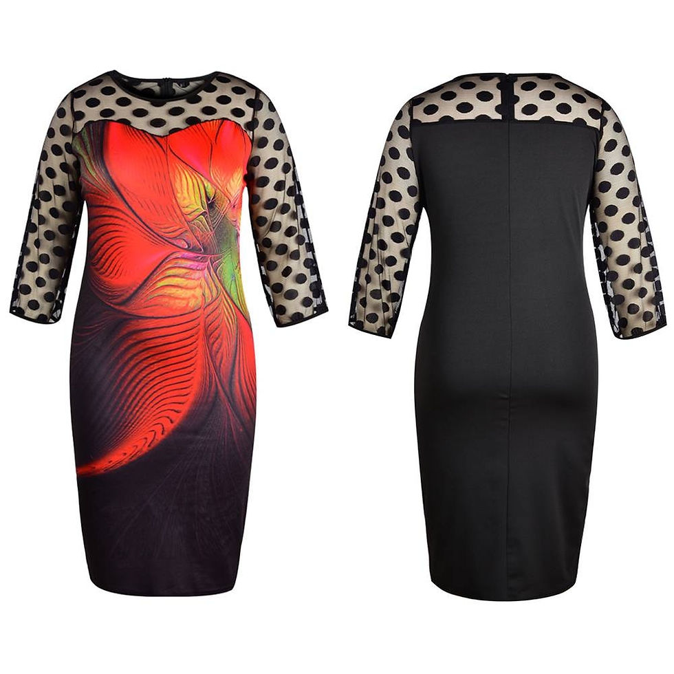 Thumbnail: Plus Size Dresses Dot Mesh Fairy Dress Women  Lace Sleeve Patchwork Summer Outf
