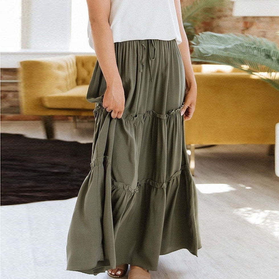 Thumbnail: Women Skirt Plaid Maxi Skirt Large Hem Beach Skirt Bohemian Skirt Elastic Waist