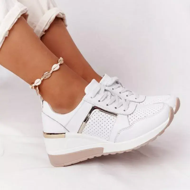 Thumbnail: 2022NEW Women Sneakers Lace-Up Wedge Sports Shoes Women's Vulcanized