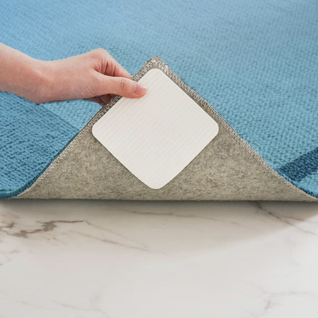 4Pcs Square Rug Pad Grippers, Rug Tapes, Double Sided Non Slip Reusable Rug Sto