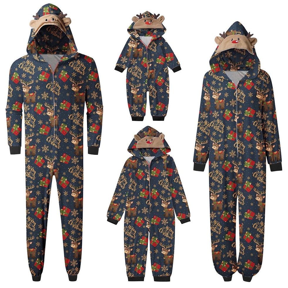 Miniatura: 2022 New Christmas Family Matching Pajamas Christmas Elk Ear Jumpsuit