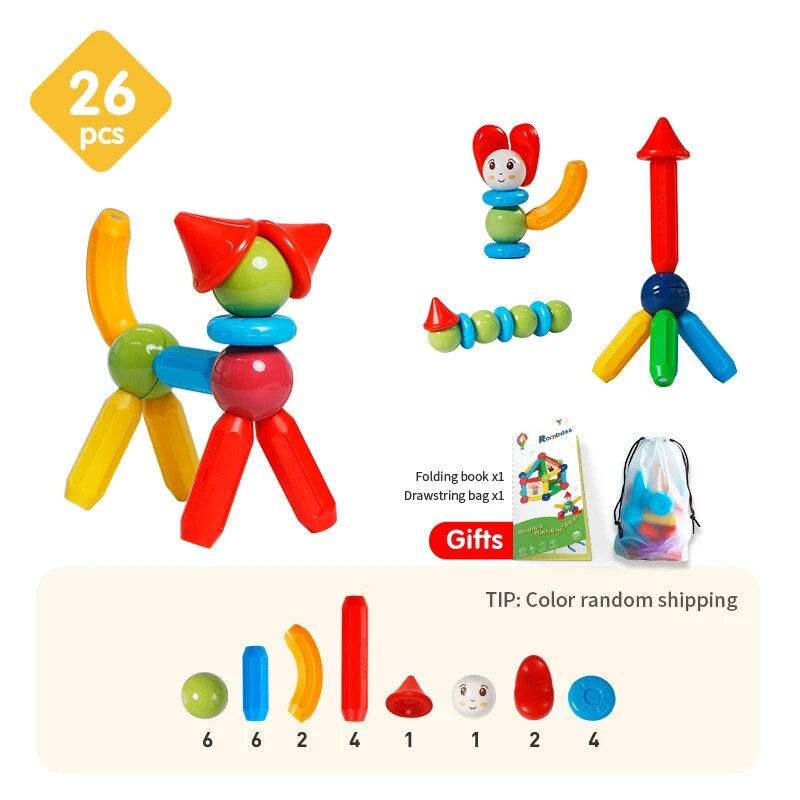 Romboss 26PCS Magnetic Constructor Blocks Set Magnet Rods and Balls Montessori