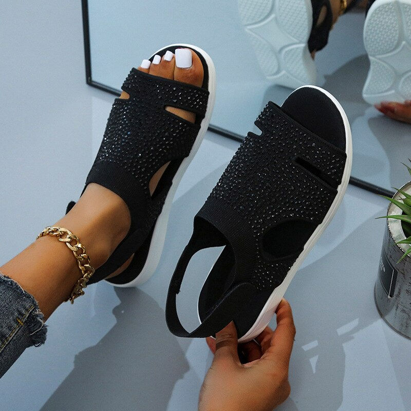 Thumbnail: Summer Ladies Fashion Velcro Sandals Flying Weaving Ironing Diamond Breathable