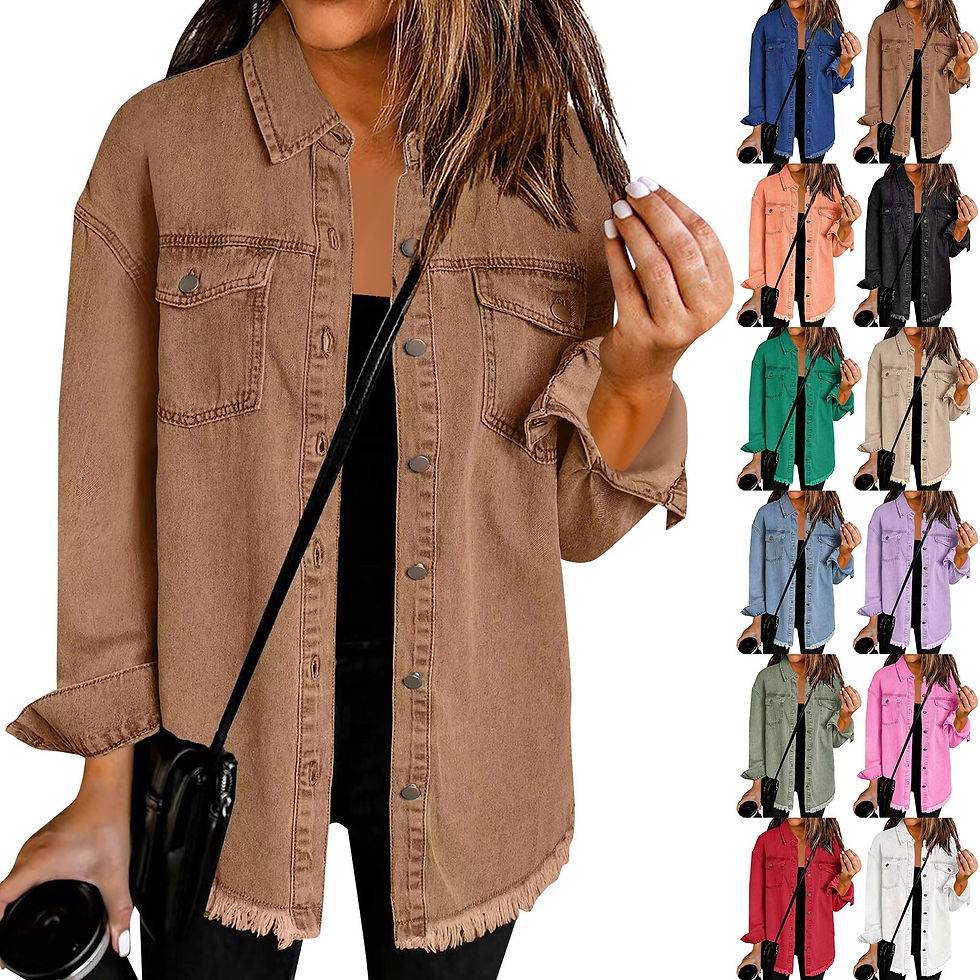 Miniatura: Women'S Fashion Denim Shirt Jacket Milled Hem Button Casual Long Sleeve Jacket 