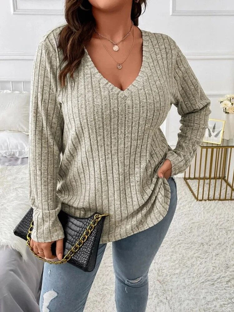 Thumbnail: GIBSIE Plus Size Women's Casual V-Neck Long Sleeve Tees Shirt 2023 Spring Autum