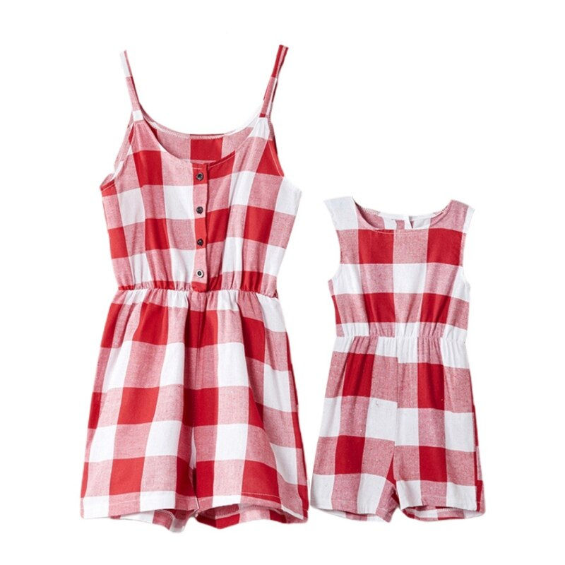 Thumbnail: Summer Plaid Parent-child Dress Baby Girls Mom Romper Mother Daughter