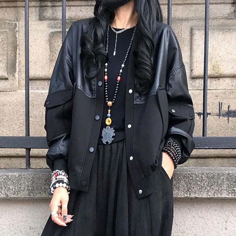 Autumn Womens Fashion Loose Vintage Faux Leather Cotton Jackets Ladies Luxury P