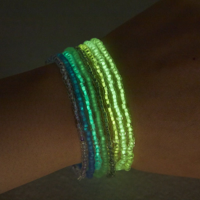 Thumbnail: New 4Pcs/Set Luminous Rice Beads Anklets For Women Colorful Elastic Beaded Ankl