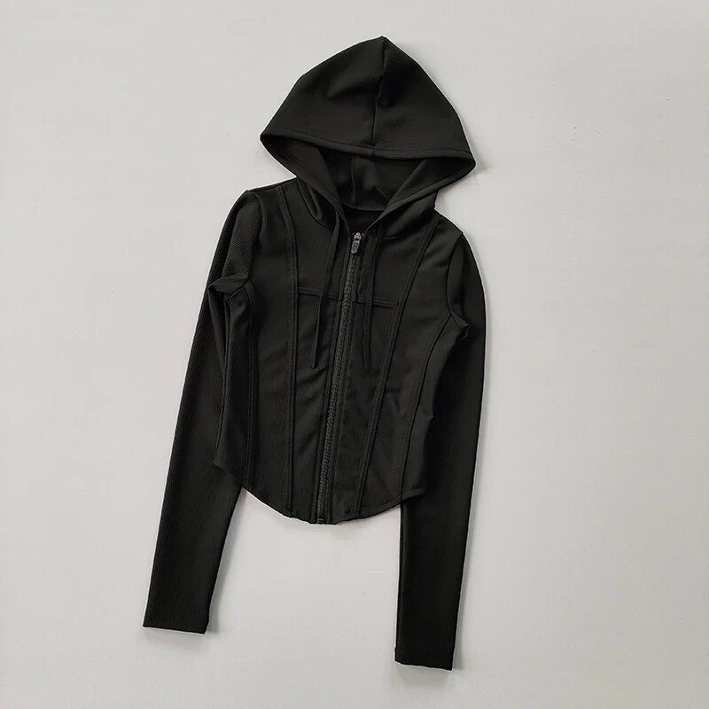 Thumbnail: Women Hooded  Running Jackets Cycling Coat Yoga Clothing Jogging Shirt Tights T