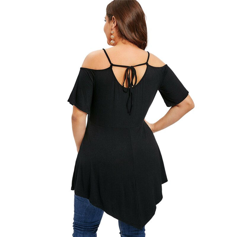 Thumbnail: Loose Women Plus Size Tunic Tops Street Wear Off Shoulder Hollow Out Irregular