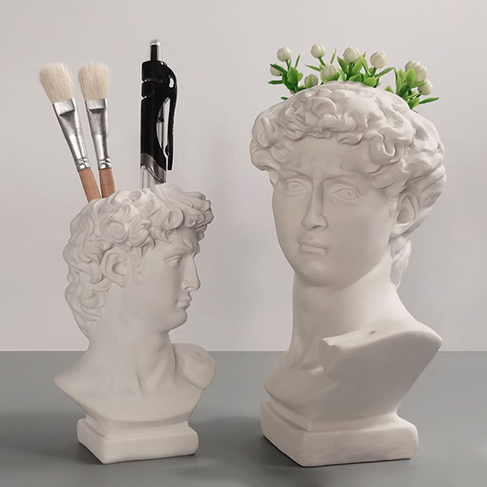 Küçük resim: Creative Pen Holder Resin David Sculpture Portrait Statue Make-up Brush Storage