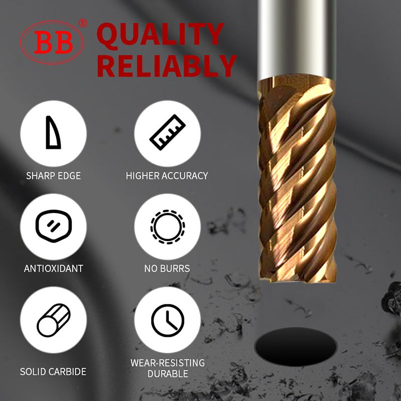 Thumbnail: BB 6 Flutes Carbide End Mill Metal Steel 6 Teeth Tungsten Milling Cutter CNC