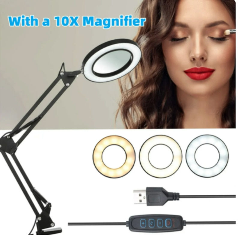 Thumbnail: 72LED 8X/10X NEW Illuminated Magnifier USB 3 Colors LED Magnifying Glass for So