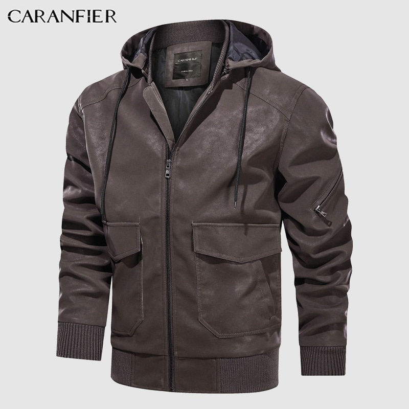 Thumbnail: CARANFIER Mens Leahter Jacket Men Washed Retro Velour PU Jackets Male Motorcycl