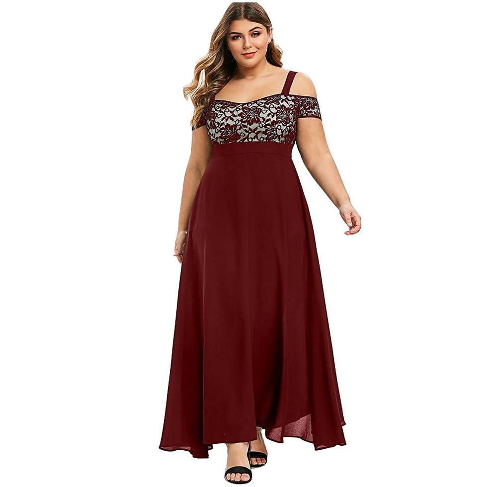 Thumbnail: Women Plus Size Off The Shoulder Maxi Dress Floral Lace Ruffle Hem Pleated Patc