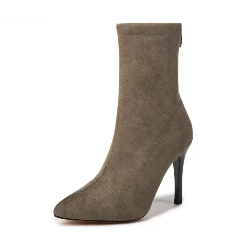 Thumbnail: HOT Mid-barrel Boots Elastic Boots Pointed Toe Thin Heels for Women Mujer Black