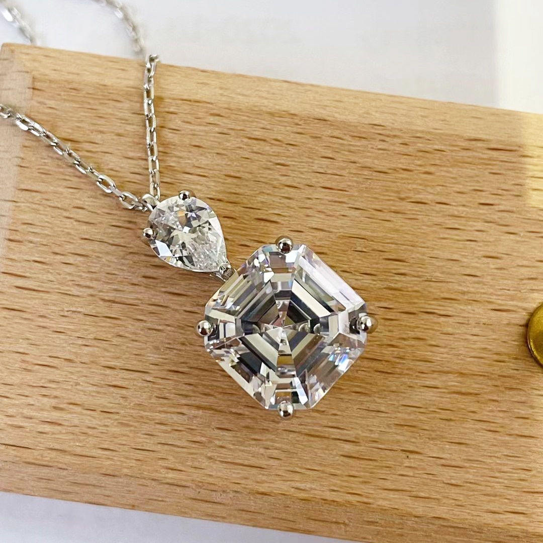 Gem's Ballet 925 Sterling Silver High Carbon Diamond Sparkling Asscher Cut 12