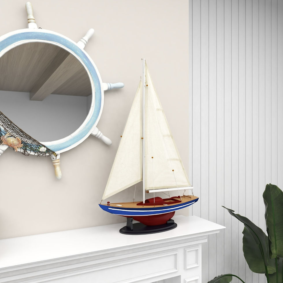 Thumbnail: Coastal Wood Sailboat Sculpture, 17"W X 21"H Sculptures Statues Office Home