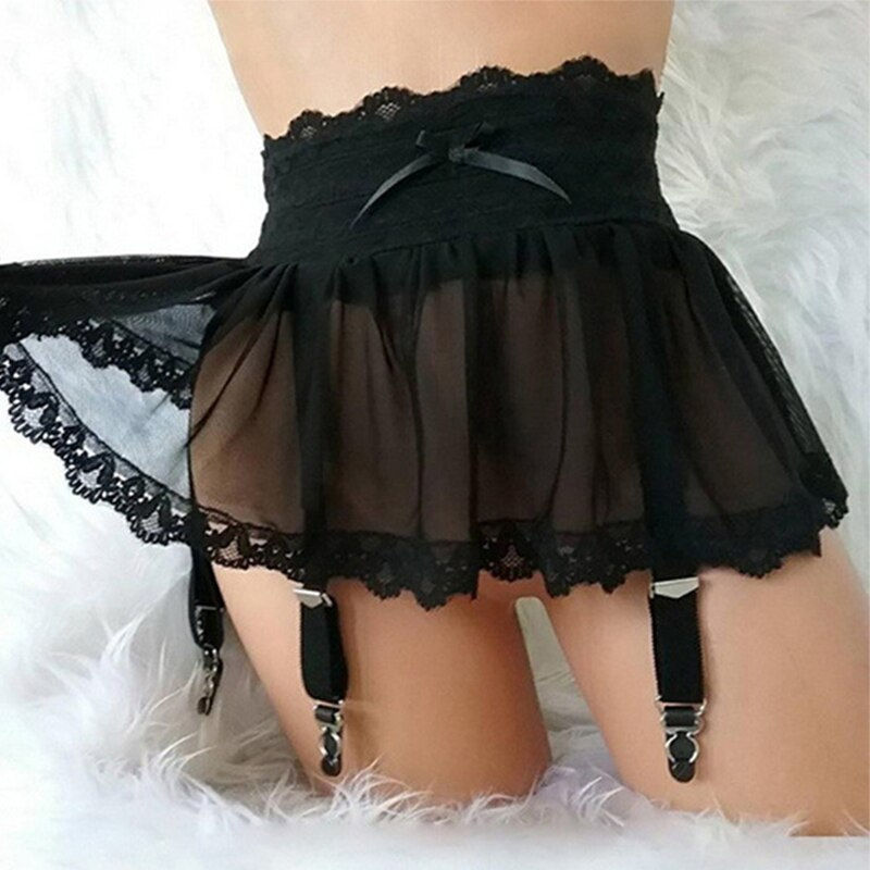 Thumbnail: Hot Sexy Garters Lingerie Plus Size Women Five Colors Lace Mesh Skirt Suspenders
