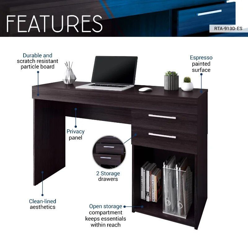 Thumbnail: Brown Computer Desk for Home Office or Bedroom, with Drawers, Ideal for Small S