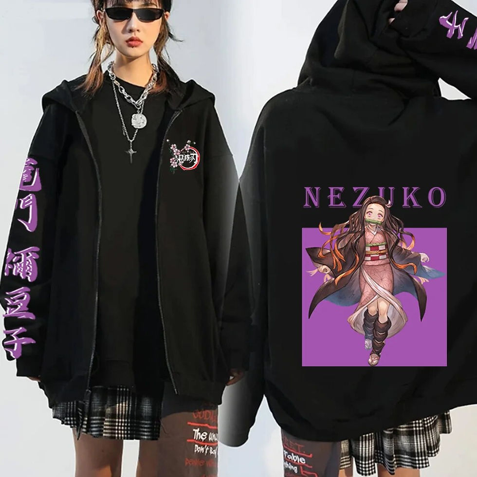 Thumbnail: Hot Anime Demon Slayer Kawaii Kamado Nezuko Printed Zipper Coat Plus Size Hoodi