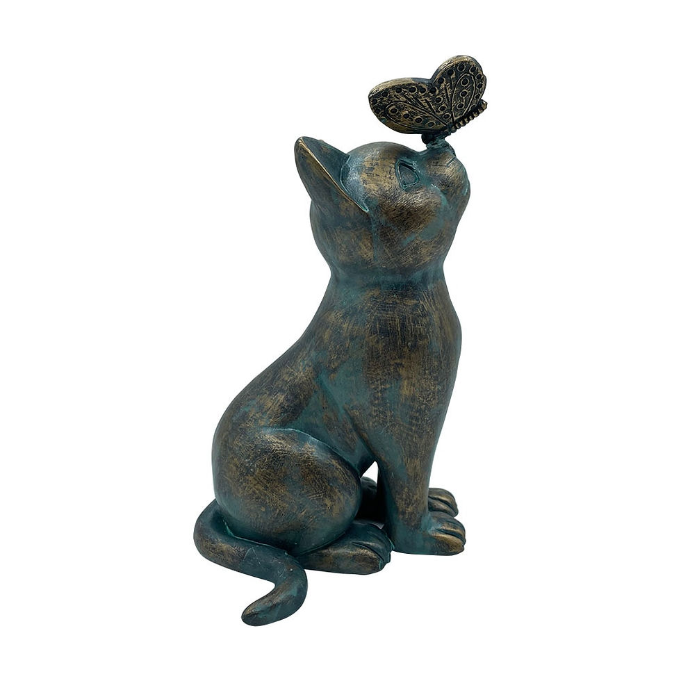 Miniatură: Cat Play Butterfly Figurine Buddha Sphinx Figurine Meditation Garden Art Sculpt