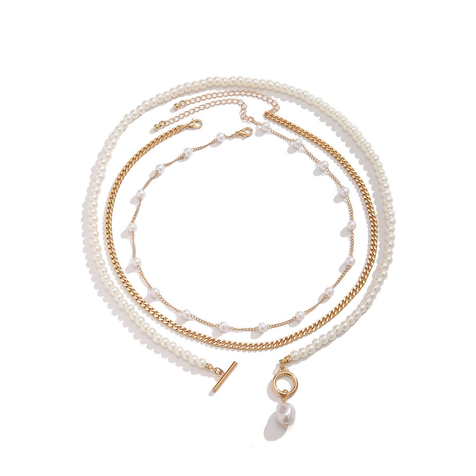Thumbnail: Men's OT Buckle Pearl Chain Necklace Three-piece Set