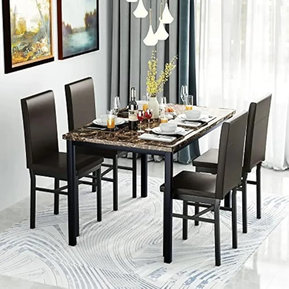 Dining Table Set for 4, Faux Marble Dining Set Kitchen Table and Chairs with 4