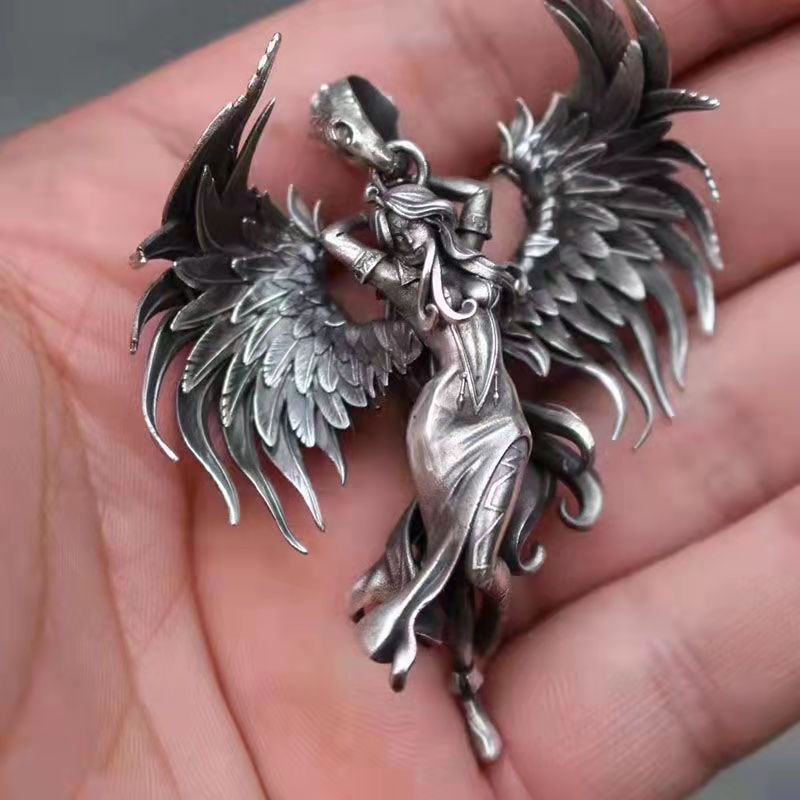 Thumbnail: Fashion Evil Angel Wings Goddess Pendant Necklace for Men Women's Long
