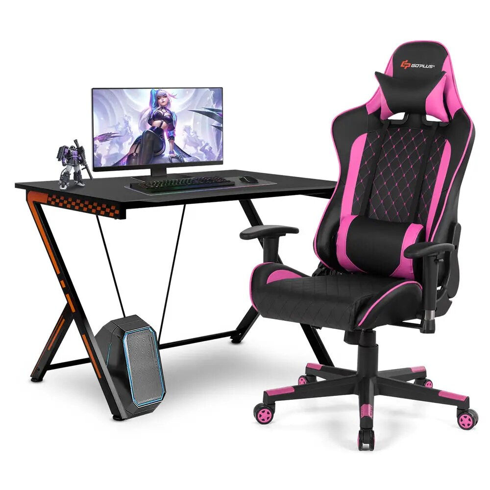 Costway Gaming Desk & Chair Set 46" Racing Style Desk w/ Massage Reclining Swiv