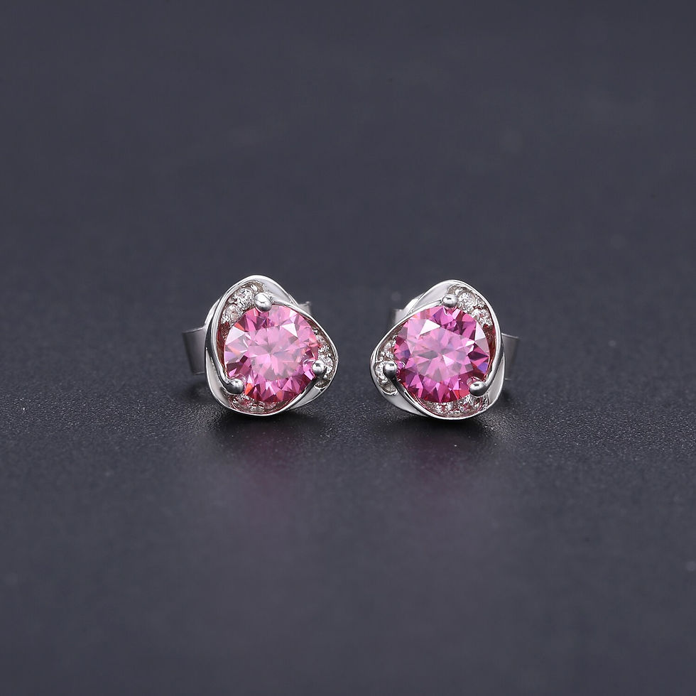 Thumbnail: GEM'S BALLET Pink Moissanite 0.5TW 5mm Round Cut Moissanite Stud Earrings 925 S