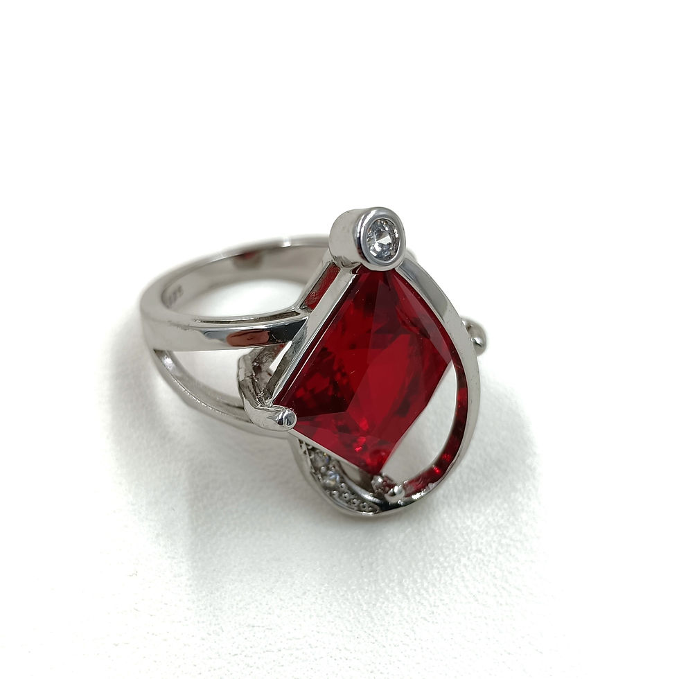Imej kecil: Almei Red Square Cocktail Ring for Women, Her Anniversary Jewelry Gift
