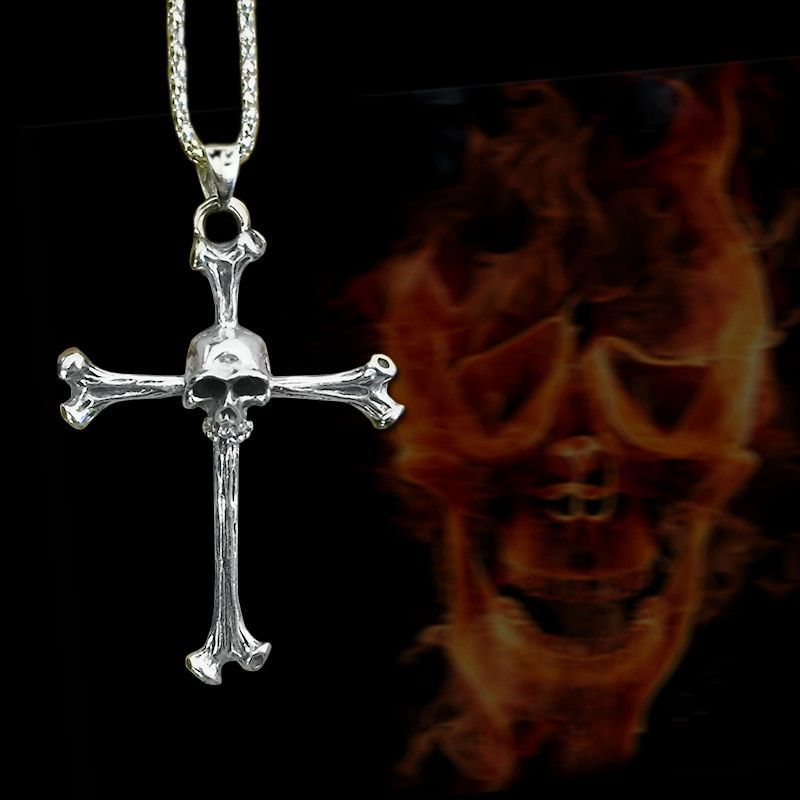 Thumbnail: Fashion Men Skull Necklace Cross Jewelry Punk Hip Hop Ghost Head Pendant
